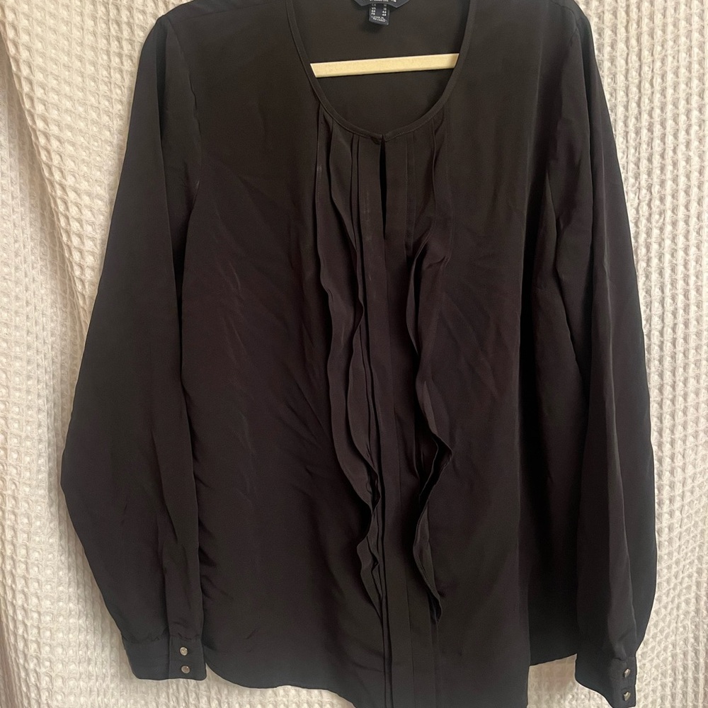 Lands' End Black Ruffle Front Blouse
